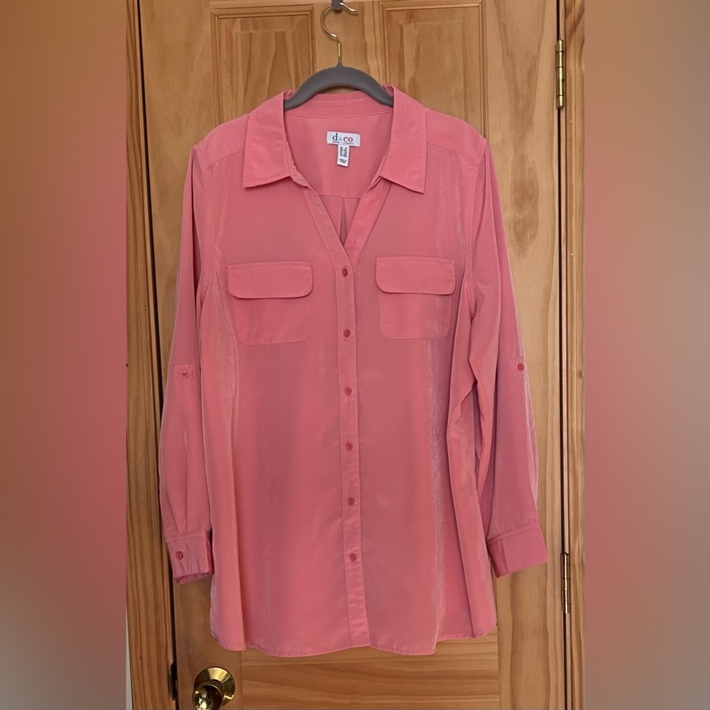 Denim & Co Roll Tab Sleeve Button Front Soft Utility Tunic 1X